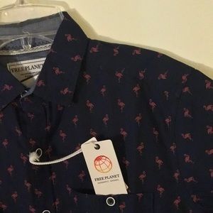 Free word flamingo button up